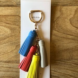 Stella & Dot Leather Tassel Bag Accessory Key Ring Holder
